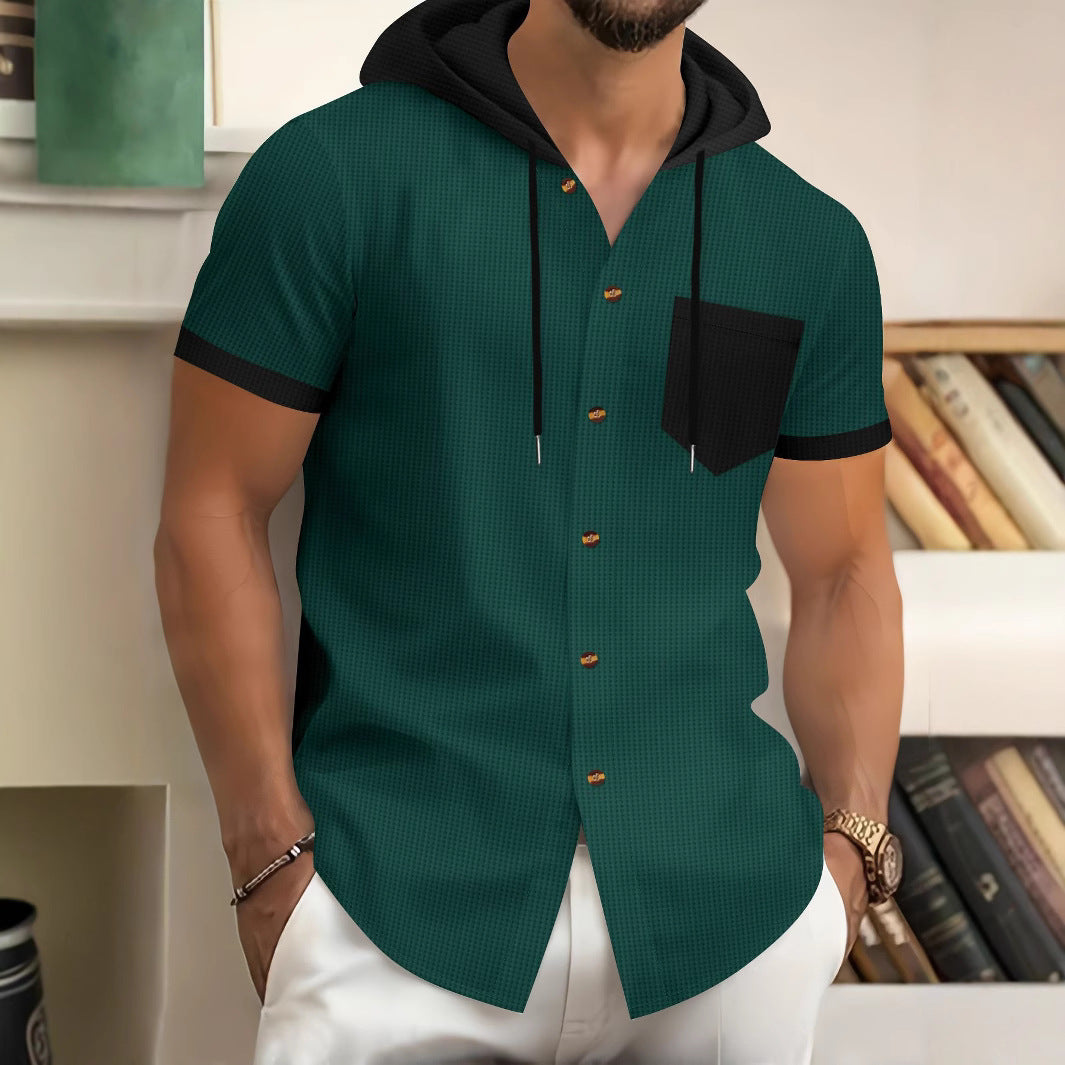 Herren Kurzarm-Hemd mit Kapuze und Brusttasche Aliams