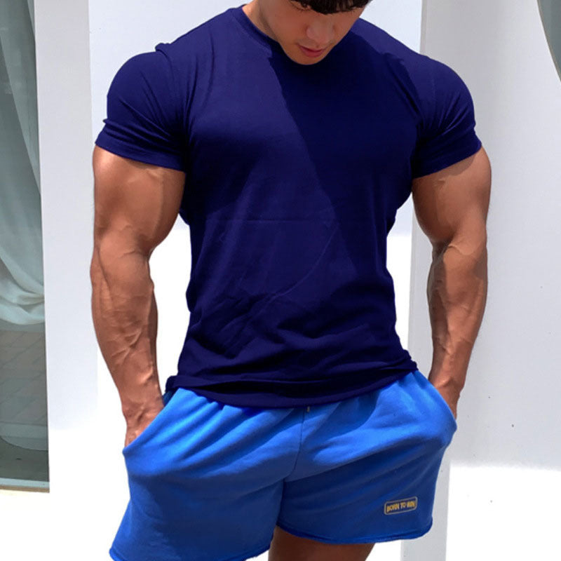 Herren körperbetontes Fitness-T-Shirt und kurze Sportshorts Set Aliams