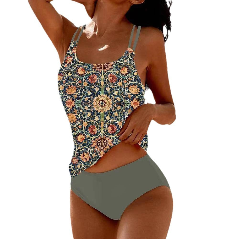 Damen Tankini-Set mit Verspieltem Floralem Oberteil und Bequemen Höschen Aliams