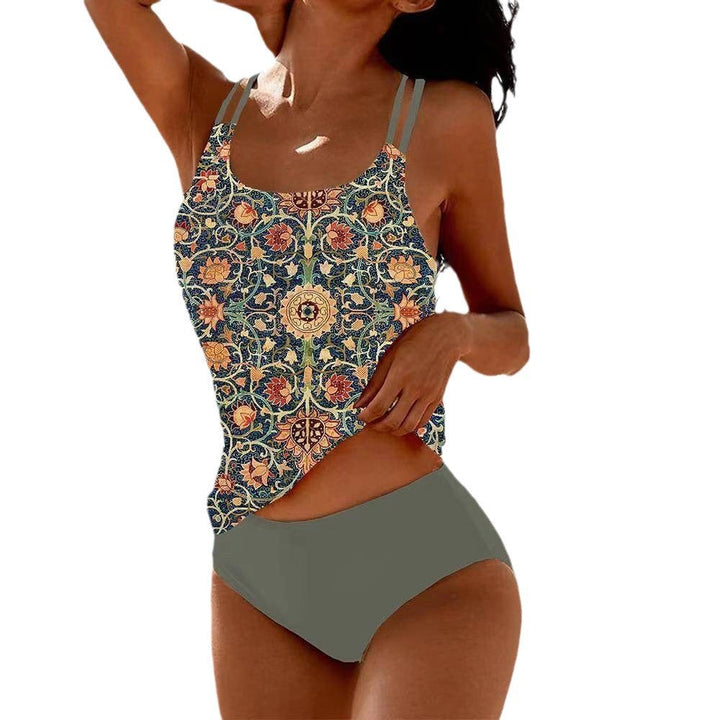 Damen Tankini-Set mit Verspieltem Floralem Oberteil und Bequemen Höschen Aliams