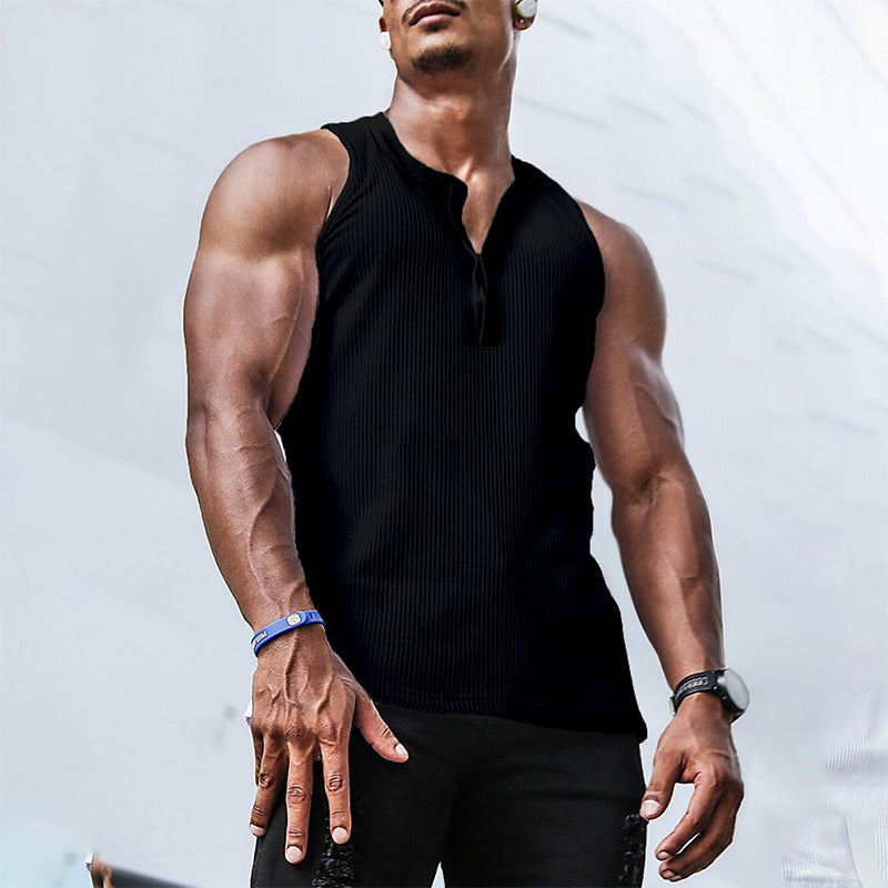 Herren Sportliches Tanktop mit Knopfverschluss und strukturierter Oberfläche Aliams