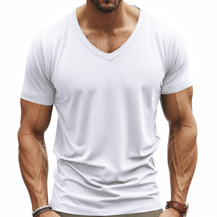 Herren V-Ausschnitt T-Shirt aus atmungsaktivem Baumwollmix mit modernem Schnitt Aliams