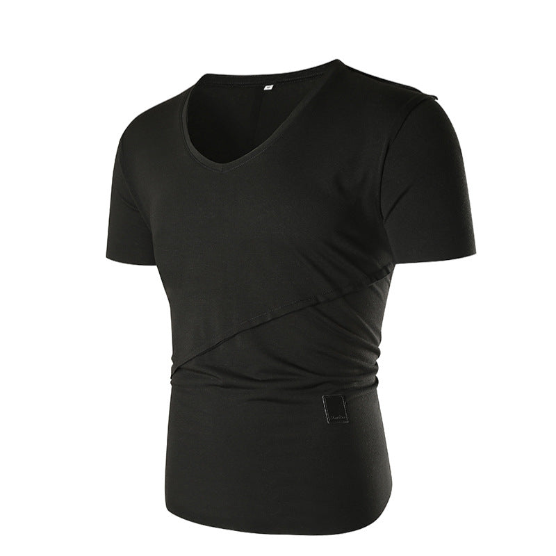Herren V-Ausschnitt T-Shirt mit asymmetrischem Schnitt und elastischem Bund Aliams