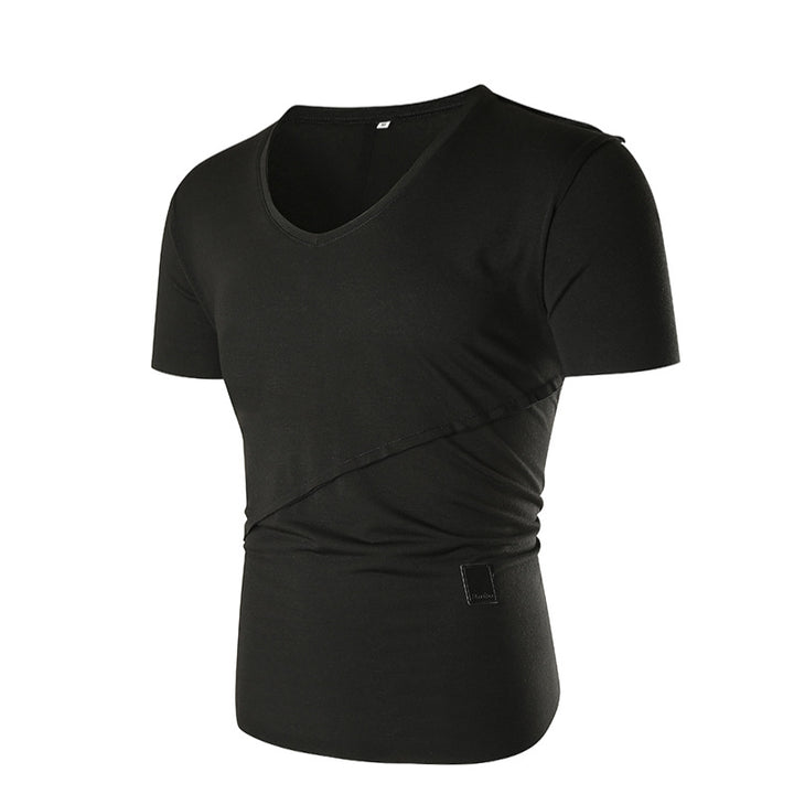 Herren V-Ausschnitt T-Shirt mit asymmetrischem Schnitt und elastischem Bund Aliams