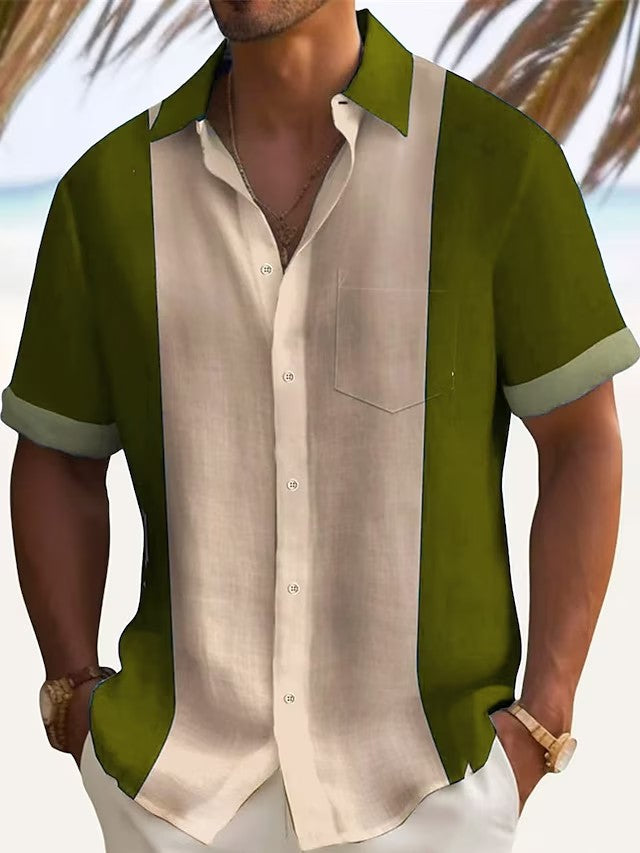 Herren Kurzarmhemd im modernen Farbblockdesign Aliams