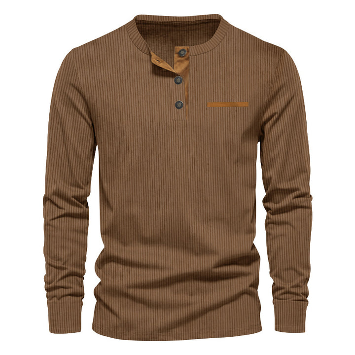 Herren strukturiertes Langarmshirt mit modischem Henley-Kragen Aliams