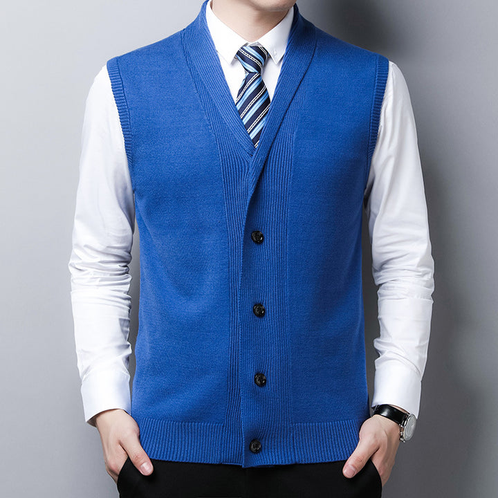 Herren elegante Strickweste mit V-Ausschnitt und praktischen Knöpfen Aliams