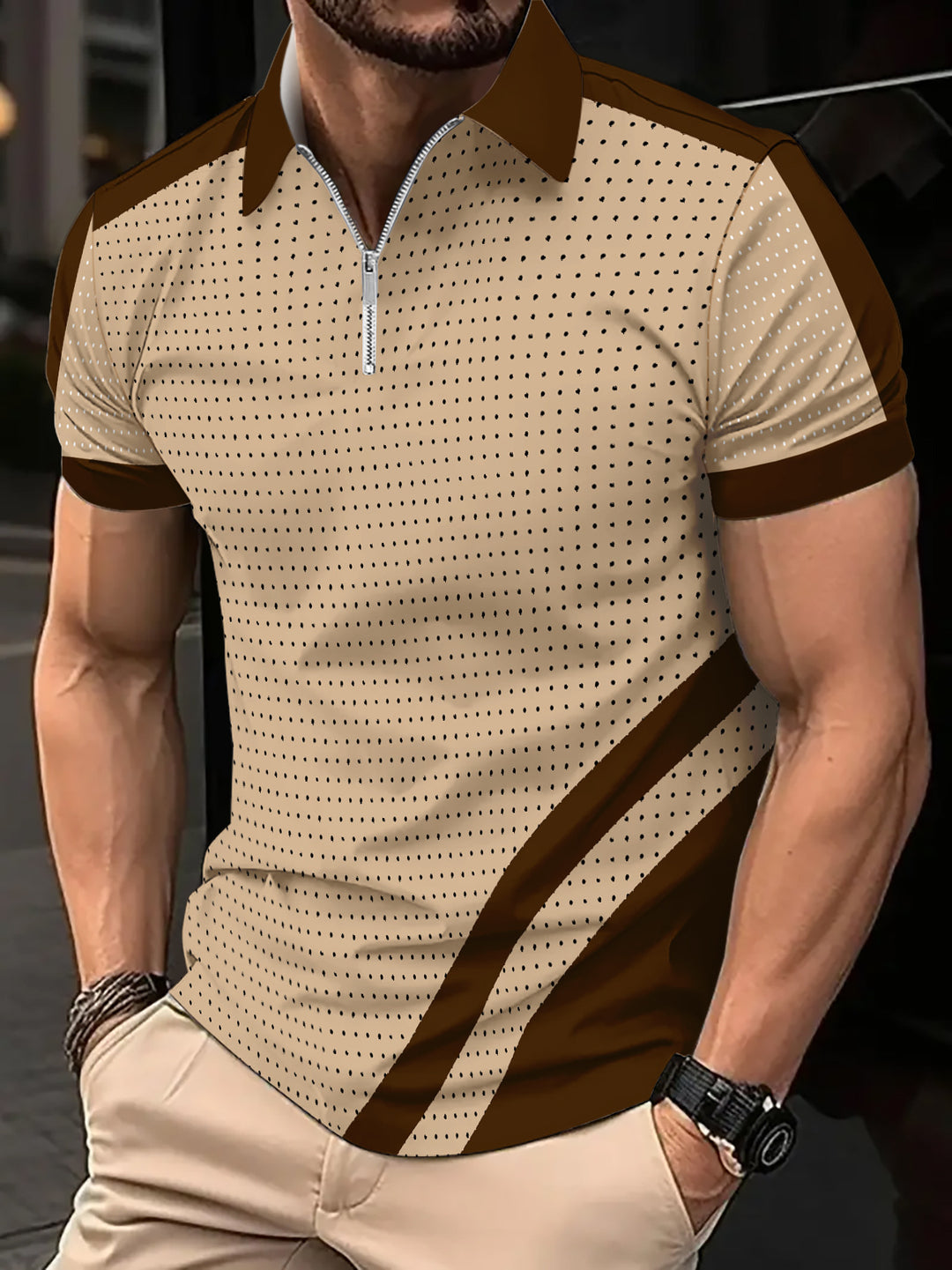 Herren Sportliches Kurzarm-Poloshirt mit modernem Reißverschluss Aliams