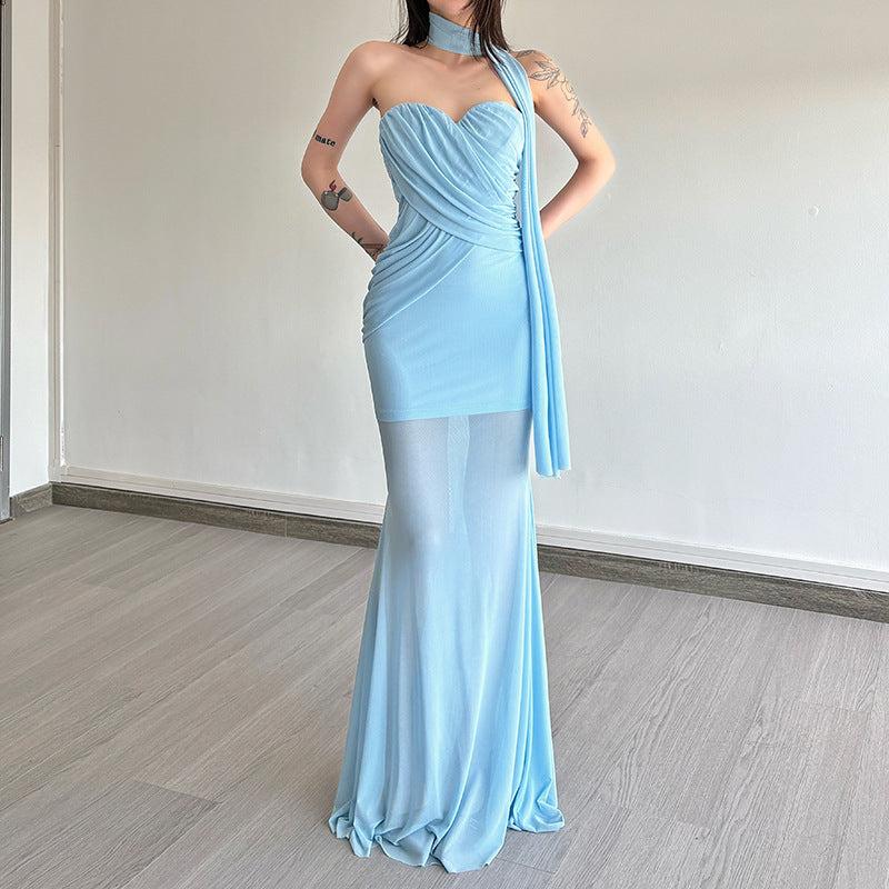 Damen Elegant geschnittenes Maxikleid mit asymmetrischem Ausschnitt und figurformendem Design Aliams