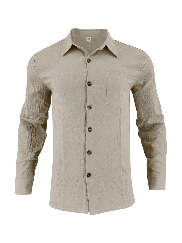 Herren elegantes Langarmhemd aus strukturierter Baumwolle mit praktischer Brusttasche Aliams