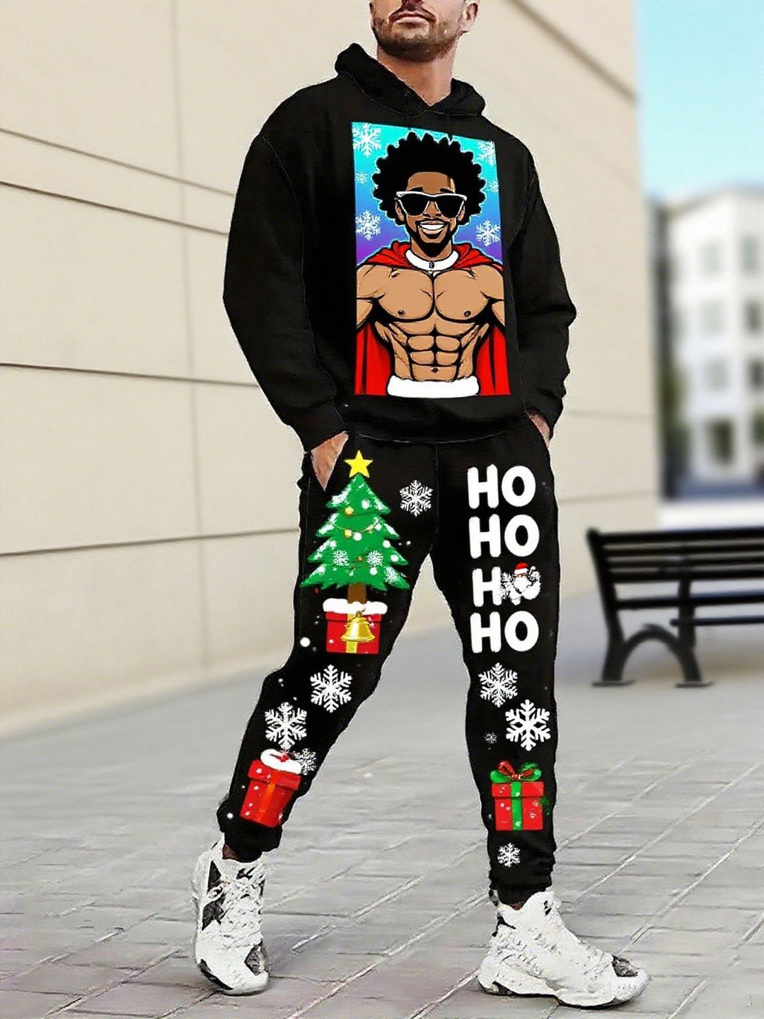 Herren Weihnachtsmotiviere Kapuzenpullover und Jogginghose Set Aliams