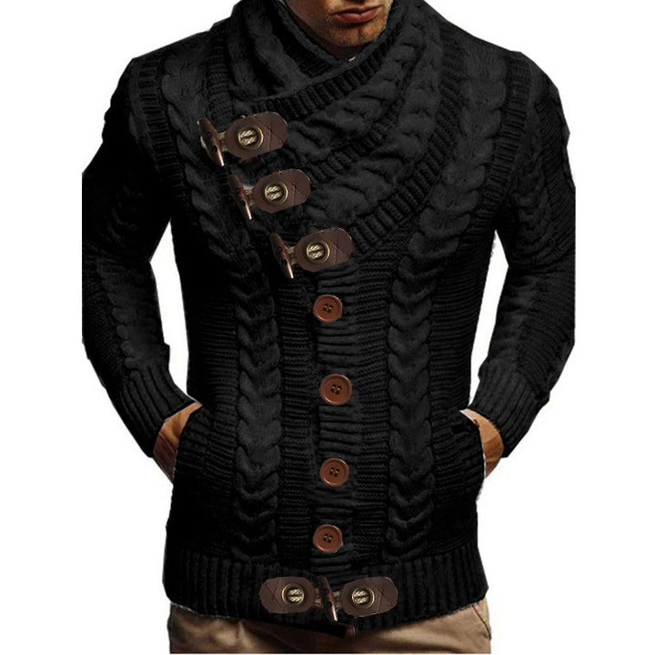Herren Grobstrickjacke mit kreativem Schalkragen und Knopfdetails Aliams