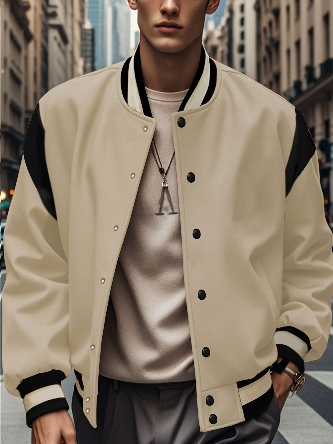 Herren Freizeitjacke im College-Stil mit kontrastierenden Ärmeln Aliams