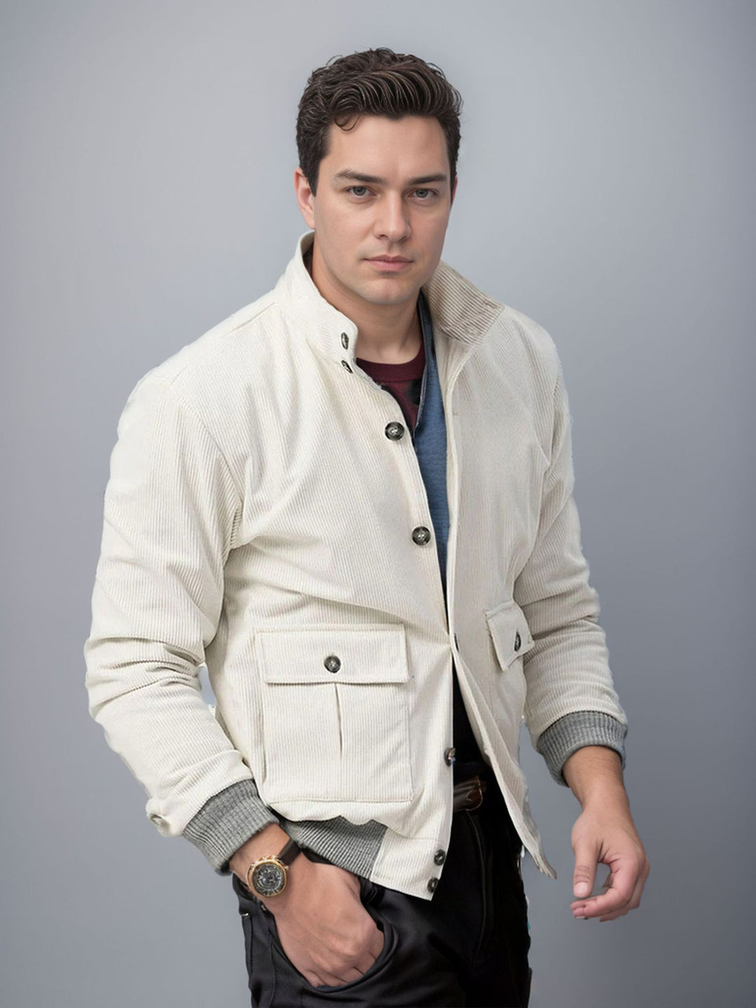 Herren sportliche Cordjacke mit praktischen Taschen und modernem Design Aliams