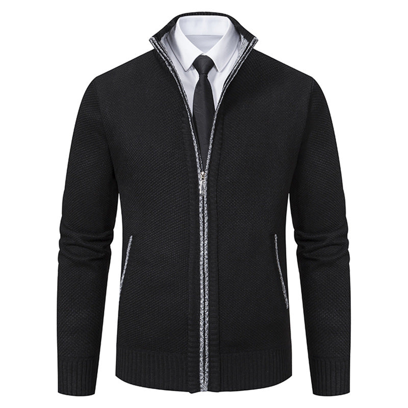 Herren elegante Strickjacke mit hohem Kragen und praktischem Reißverschluss Aliams
