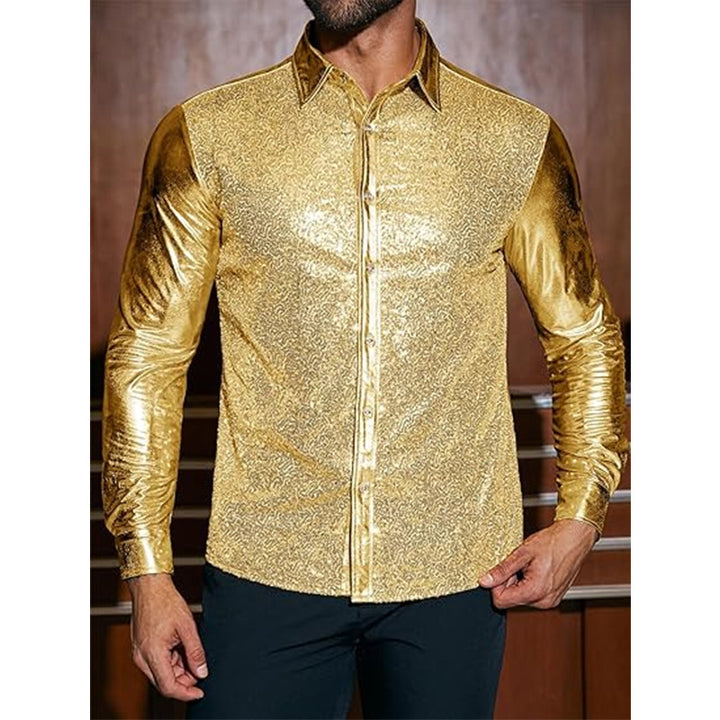 Herren elegante Paillettenhemd mit luxuriösem Flockmuster Aliams