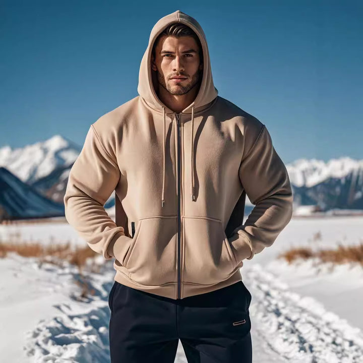 Herren gemütlicher Kapuzenpullover mit Reißverschluss und Taschen Aliams