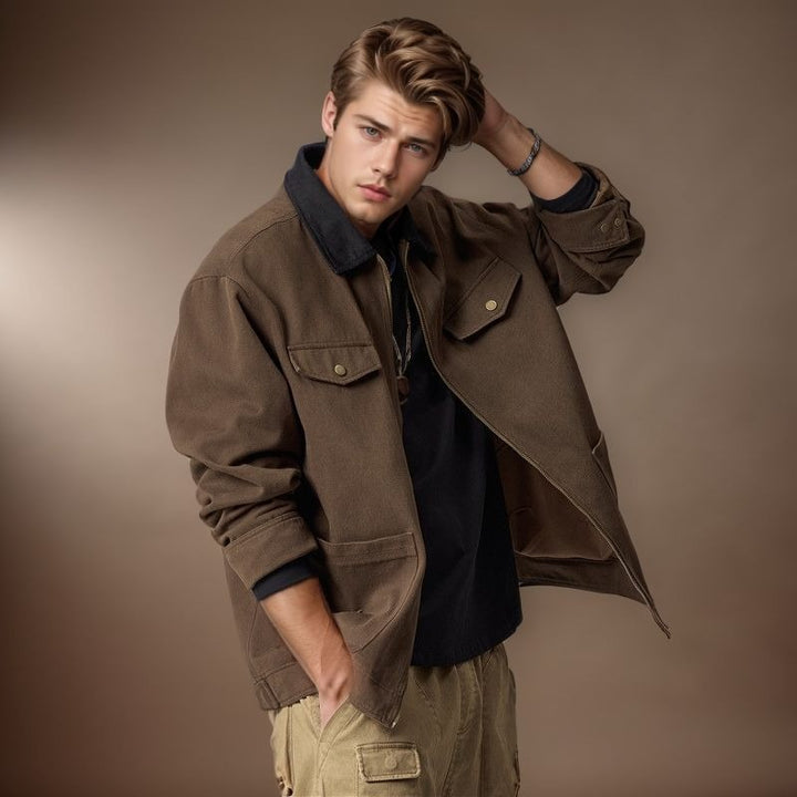 Herren Arbeitsjacke im robusten Look mit funktionalen Taschen und verstärktem Kragen Aliams