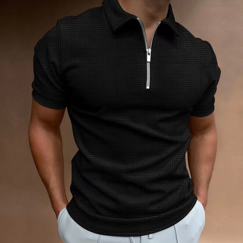 Herren Kurzarm Poloshirt mit modischem Reißverschluss und strukturiertem Muster Aliams