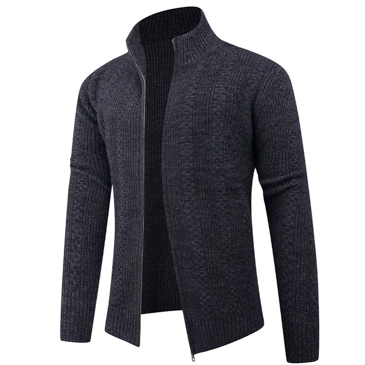 Herren Freizeit Strickjacke mit hohem Kragen und modernem Zipper Aliams