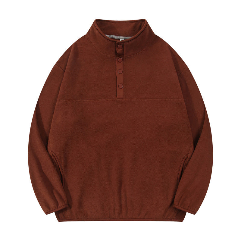 Herren gemütlicher Fleece-Pullover mit Stehkragen und Druckknöpfen Aliams
