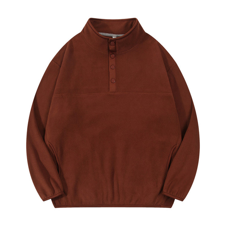 Herren gemütlicher Fleece-Pullover mit Stehkragen und Druckknöpfen Aliams