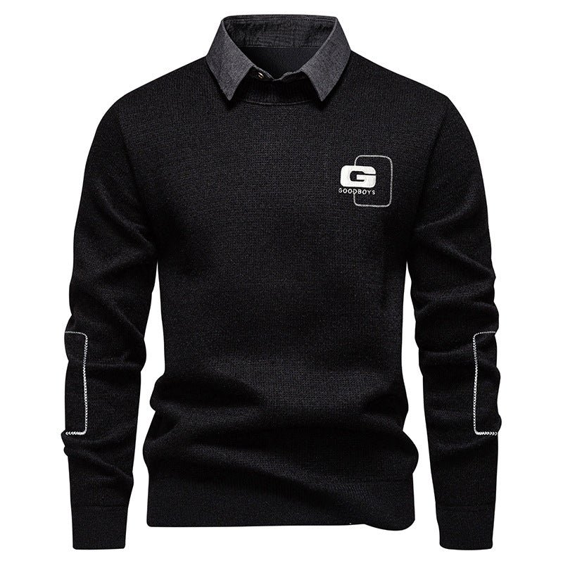 Herren eleganter Pullover mit Kragen und feinem Strickmuster Aliams