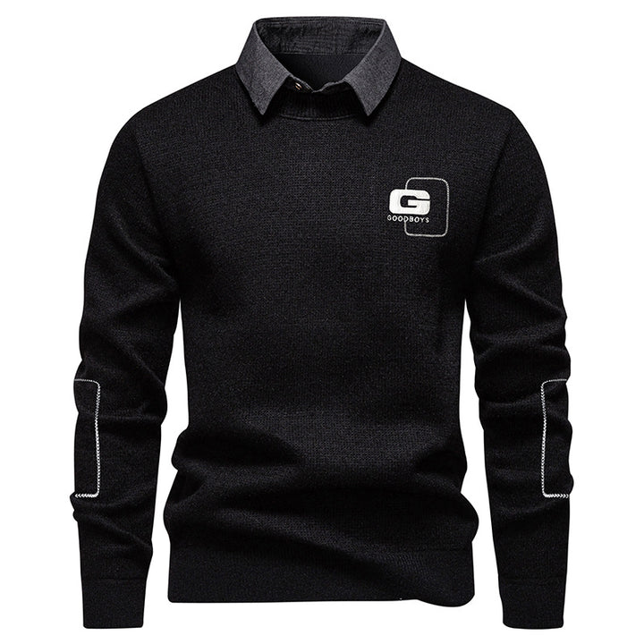 Herren eleganter Pullover mit Kragen und feinem Strickmuster Aliams