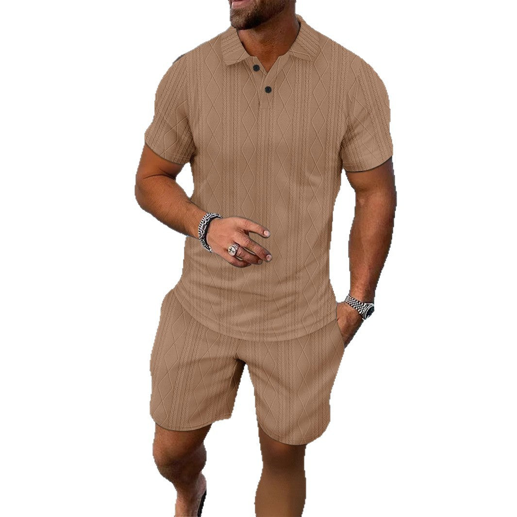 Herren Strukturstrick Polo und Shorts Set Aliams
