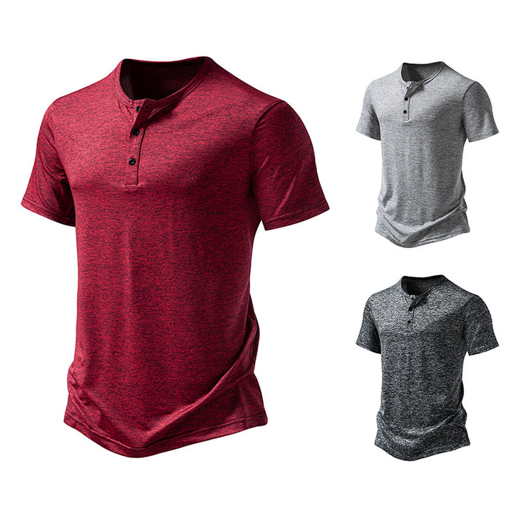 Herren Kurzarm-Henley-T-Shirt mit hochwertiger Baumwolle Aliams