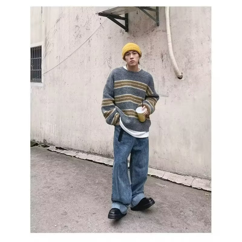 Herren Grobstrickpullover mit modernem Streifenmuster Aliams