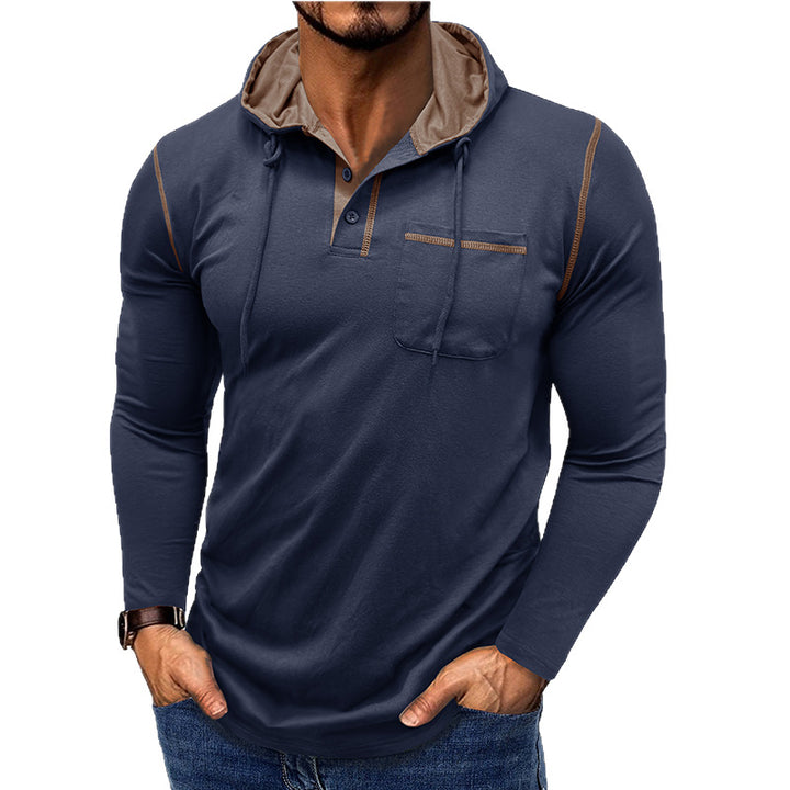 Herren Kapuzenpullover mit modischer Knopfleiste und praktischer Brusttasche Aliams