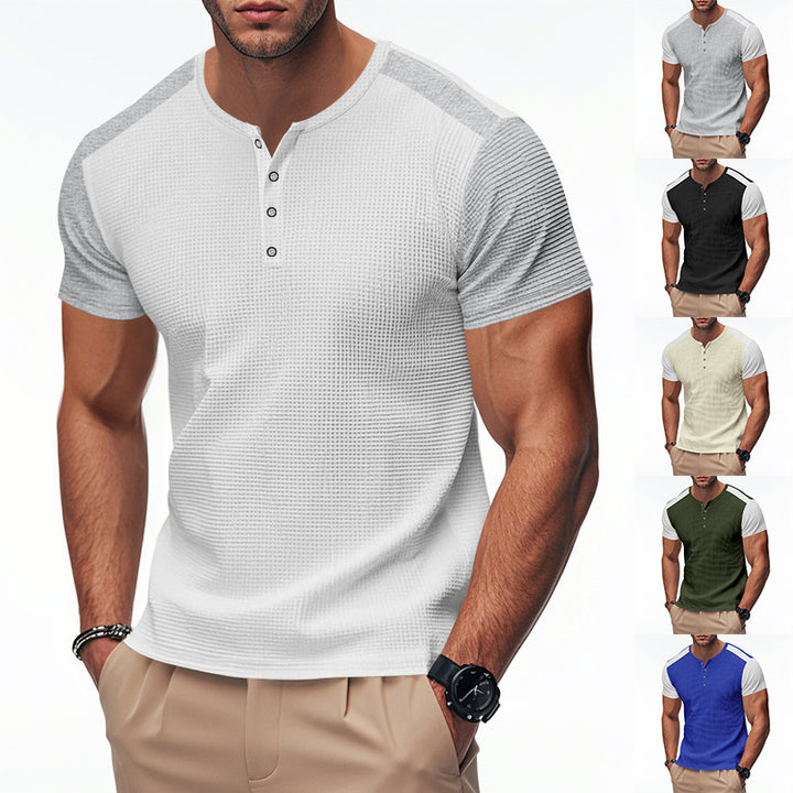 Herren Kurzarm-Henley-T-Shirt mit strukturierter Oberfläche und dezenter Knopfleiste Aliams