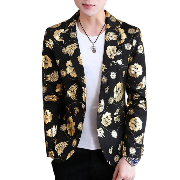 Herren Eleganter Blazer mit floralem Design und goldenen Akzenten Aliams