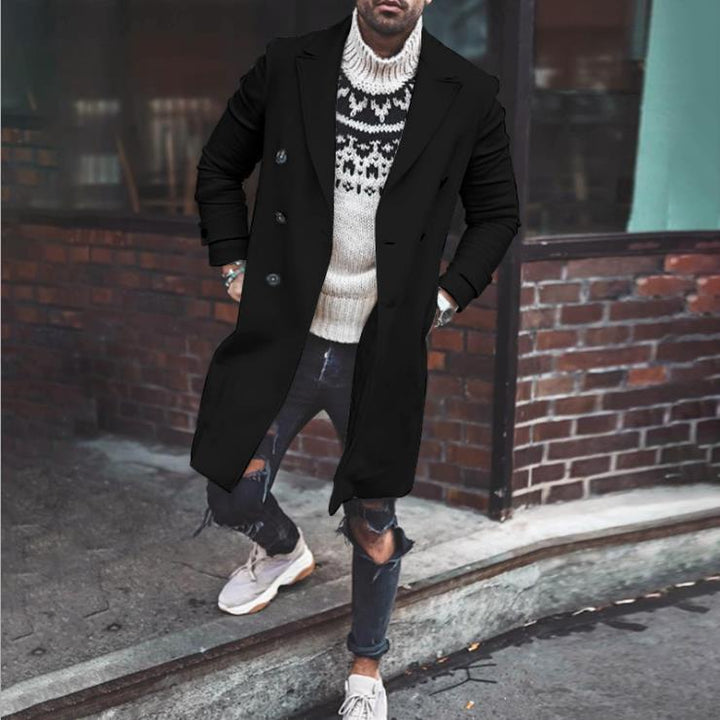 Herren eleganter langer doppelt-geknöpfter Mantel Aliams