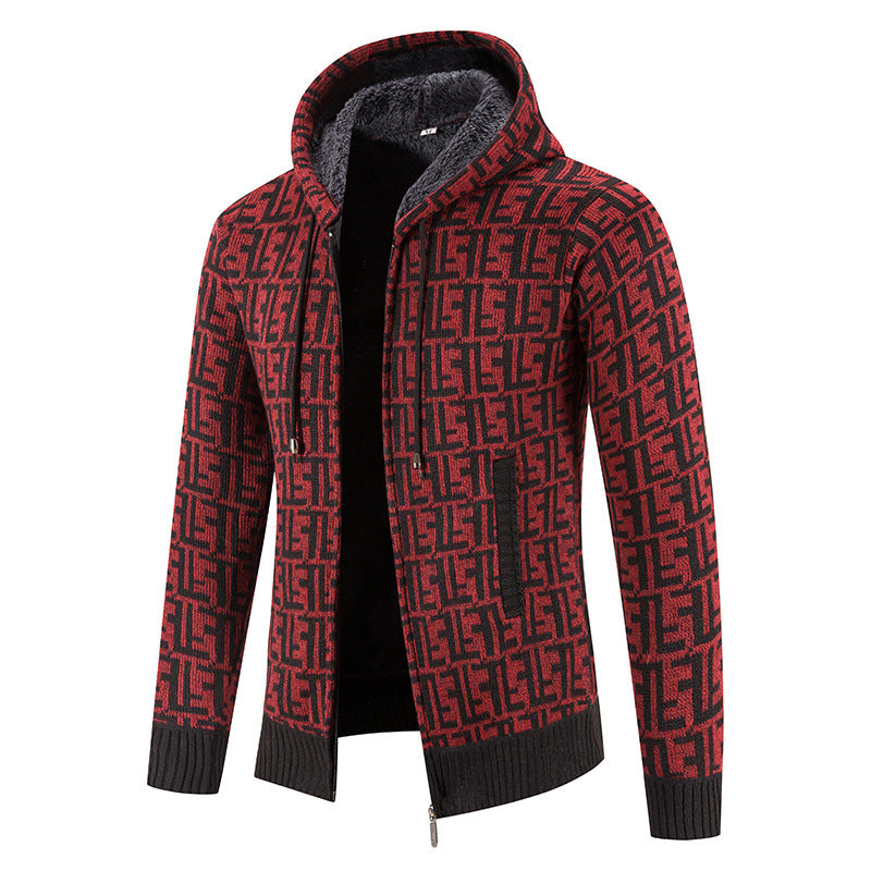 Herren Hochwertige Strickjacke mit modernem Muster und Kapuze Aliams
