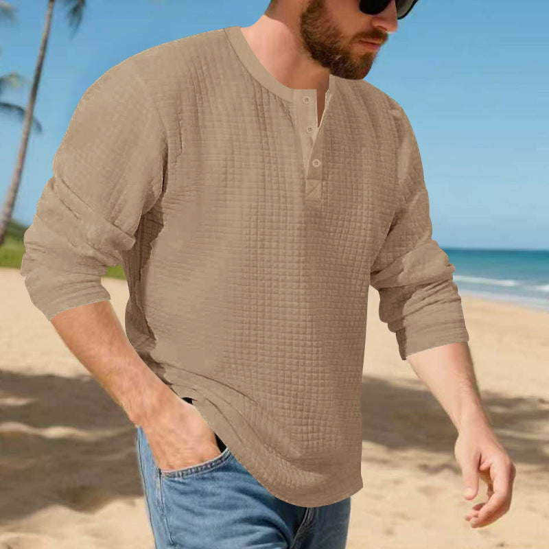 Herren stilvolles Langarm-Henley-Shirt mit strukturierter Oberfläche Aliams