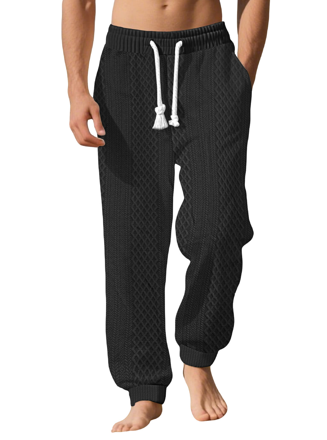 Herren strukturierte Freizeithosen mit bequemem Kordelzug Aliams