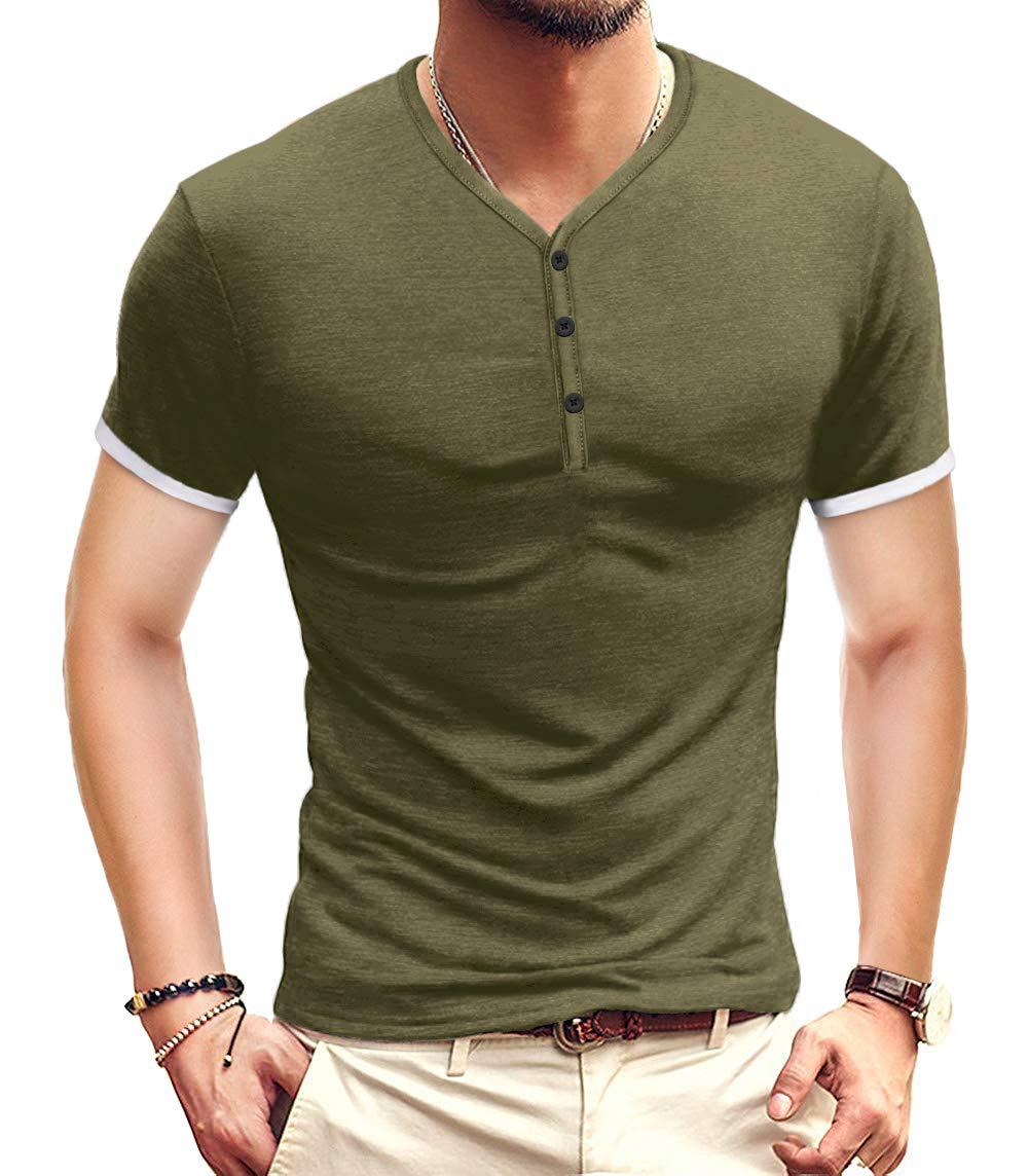 Herren Kurzarm-Henley-Shirt mit kontrastierenden Akzenten Aliams