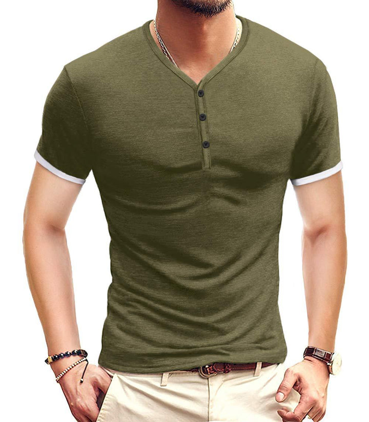 Herren Kurzarm-Henley-Shirt mit kontrastierenden Akzenten Aliams
