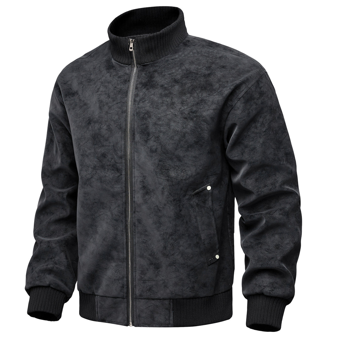 Herren elegante Kunstlederjacke im sportlichen Design mit Stehkragen und praktischen Taschen Aliams
