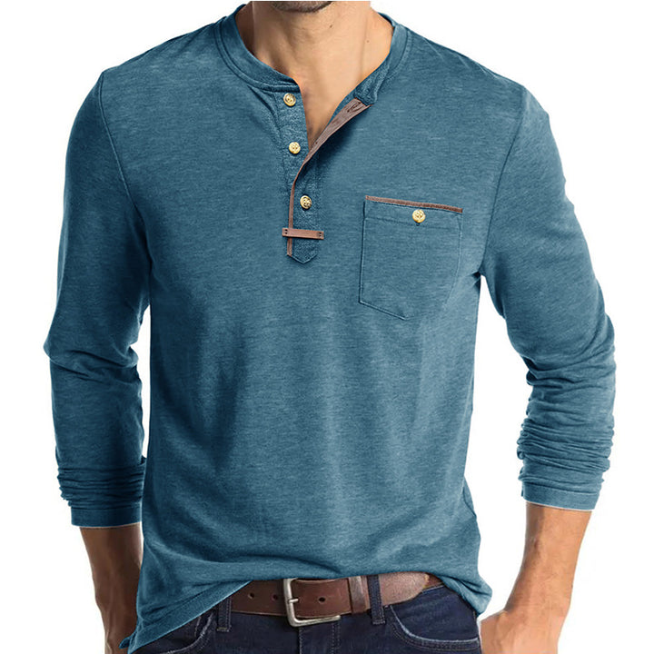 Herren Elegantes Langarm-Henley-Shirt mit kontrastierenden Details Aliams