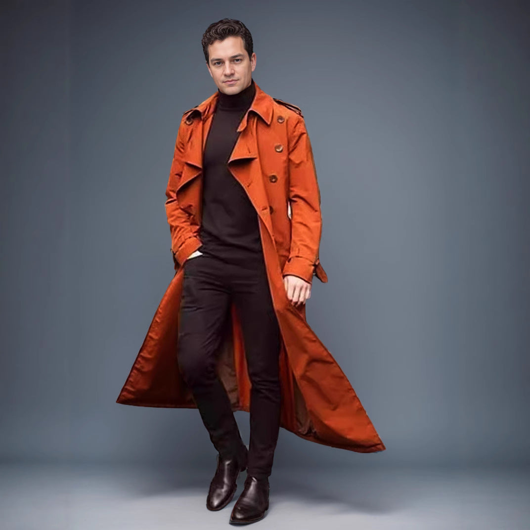 Herren klassischer Trenchcoat mit doppelter Knopfreihe und verstellbarem Taillenbund Aliams