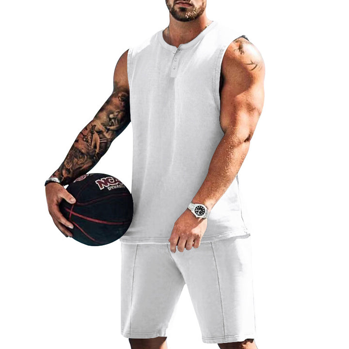 Herren ärmelloses Trainingsoberteil und Shorts-Set aus atmungsaktivem Material Aliams