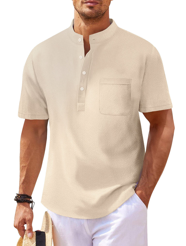 Herren Kurzarm-Henley-Shirt mit strukturiertem Design und praktischer Brusttasche Aliams
