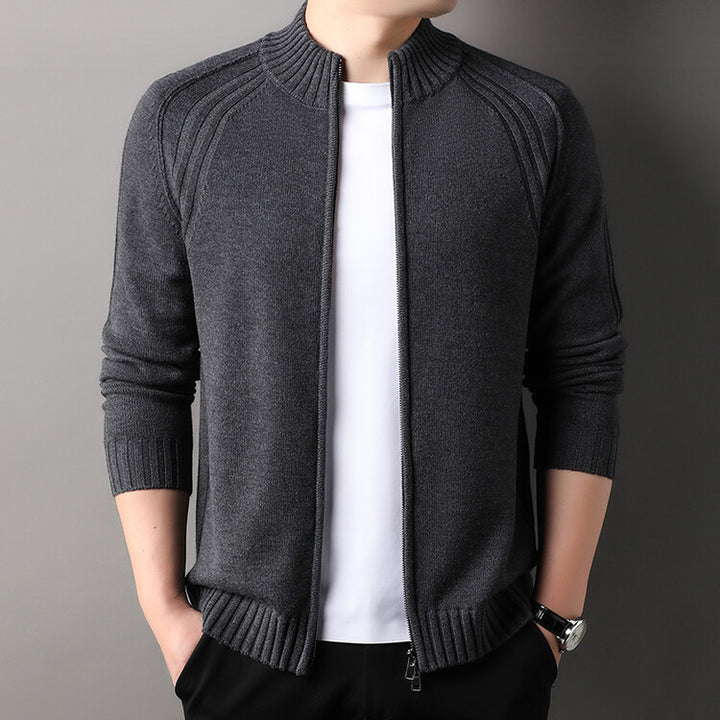 Herren Strickjacke mit Reißverschluss und hohen Kragen Aliams