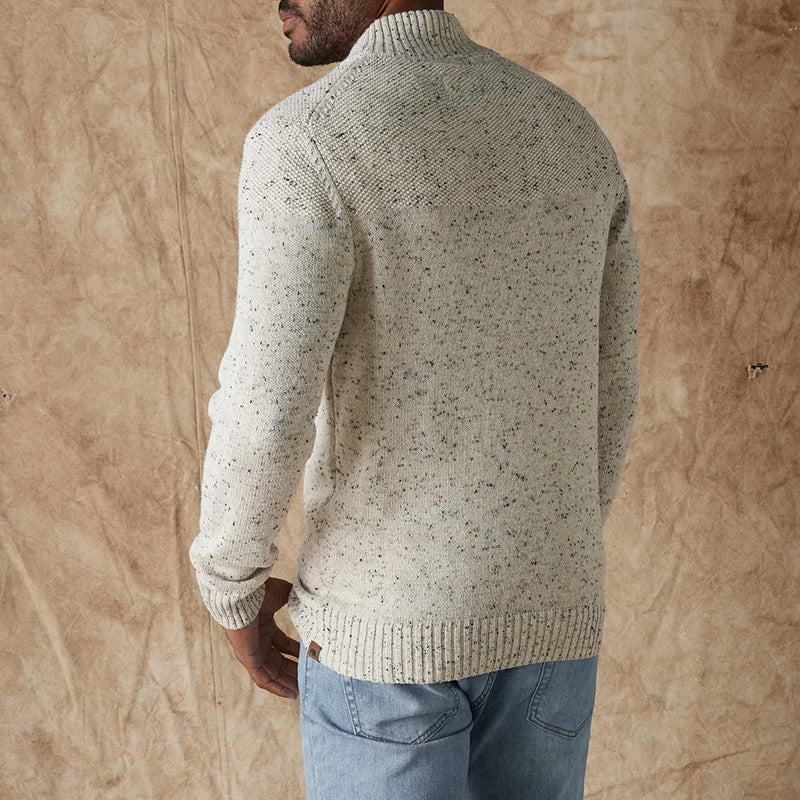 Herren eleganter Strickpullover mit Stehkragen und Knopfleiste Aliams