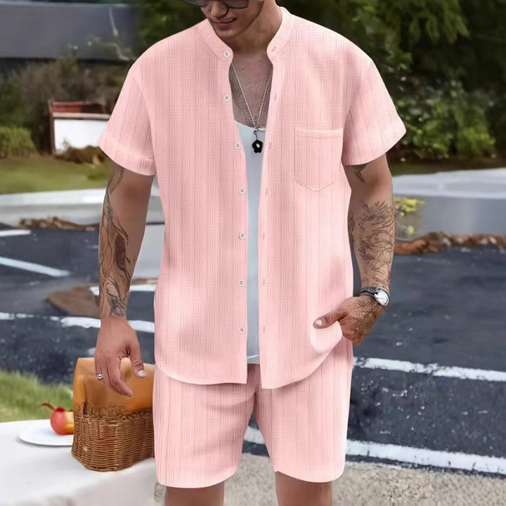 Herren Sommer Kurzarm-Anzug mit leicht strukturierter Oberfläche und praktischen Taschen Aliams