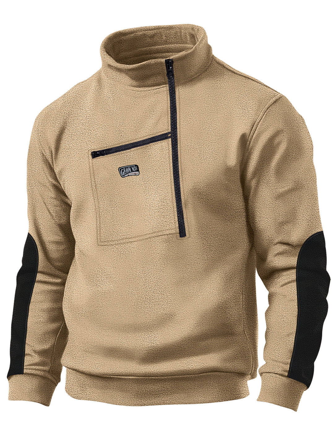Herren Fleece-Pullover mit dickem Kragen und praktischer Brusttasche Aliams