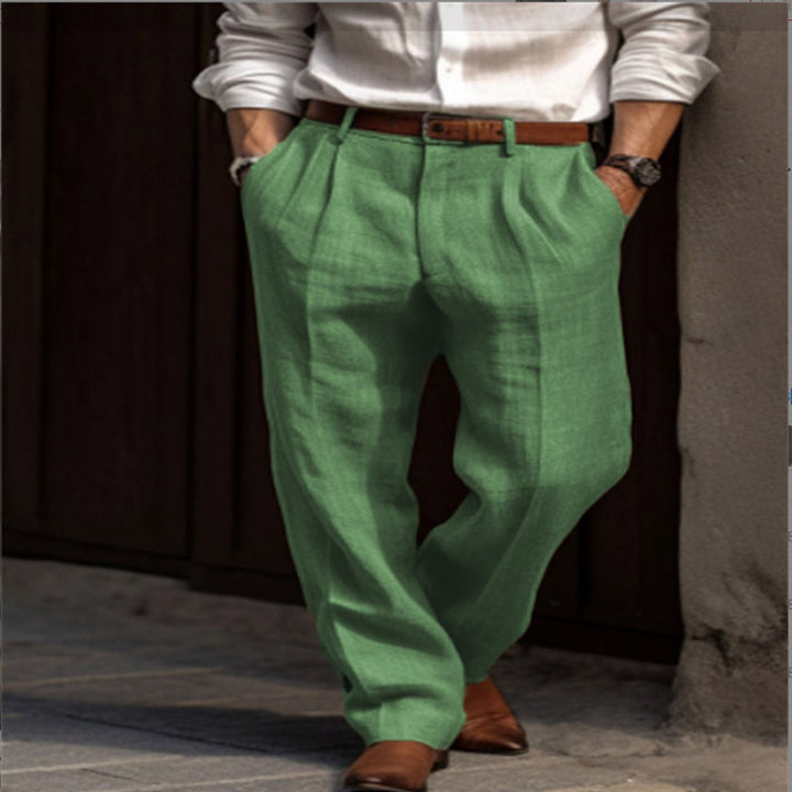 Herren elegante Leinenhose mit schmalem Schnitt und zwei praktischen Eingrifftaschen Aliams